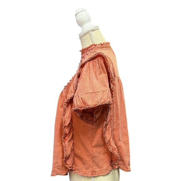 Free People Le Femme Ruffled Crochet Top Coral Pink Beachy Victorian Boho Small - Picture 5 of 10